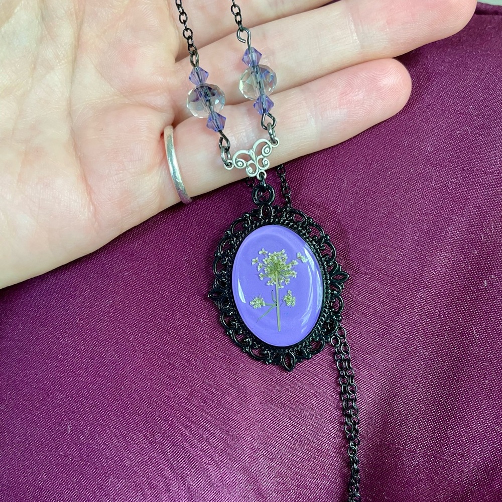 Handmade Gothic Purple Flower Necklace